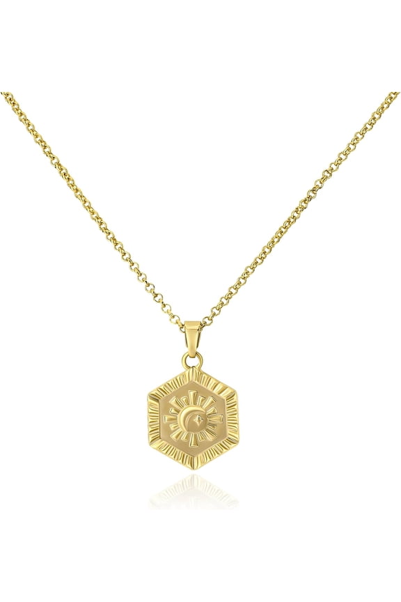 Gold Pendant Necklace For Women 14K Gold Plated Coin Pendant Necklace Adjustable Chain Disc Round Charm Initial Statement Necklace Trendy Jewelry Gift For Her[o481]