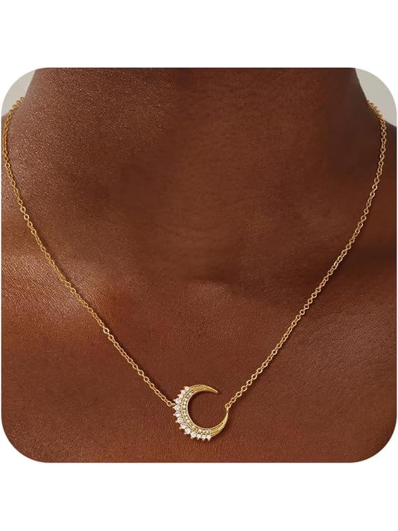 Gold Pendant Necklace For Women, 14K Gold Plated Cubic Zirconia Dainty Sun And Moon Necklace Cute Minimalist Diamond Gemstone Turquoise Chain Choker Sunflower Necklace Jewelry Gifts For Wome[o6876]