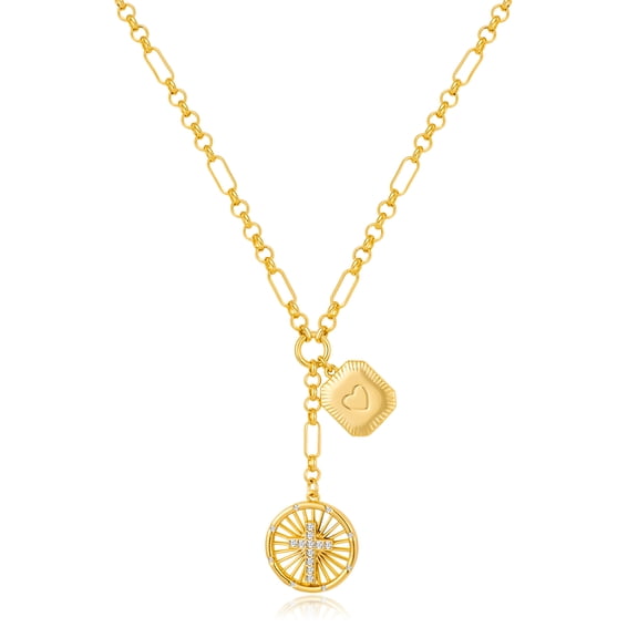 Gold Pendant Necklace for Women Trendy Sun Star Cross Charm Necklace Lucky Leaf Heart Choker Necklace Chunky Gold Chain Necklace