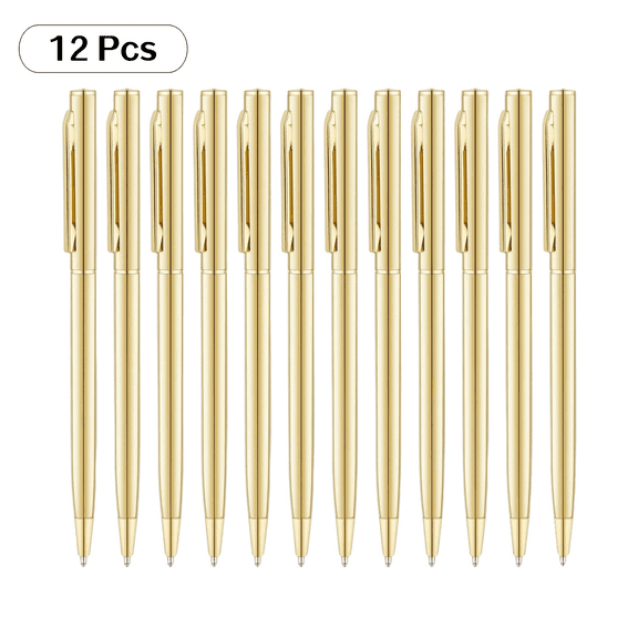 Gold Pens Metal Ballpoint Pens 12 Pack - Slim Metal Barrel, Black Ink Medium Point (1.0mm), Bulk Office Signatures Supplies Gift Set