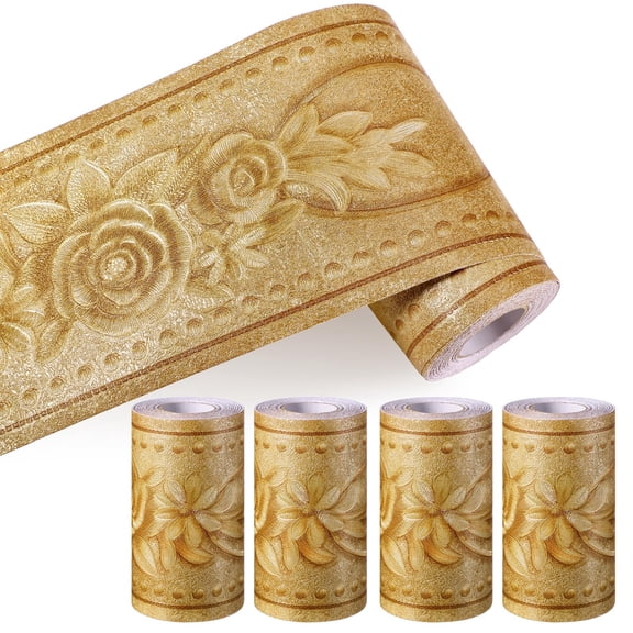Gold Peony Floral Wallpaper Border 4 Roll Peel & Stick 4in x 16.4ft