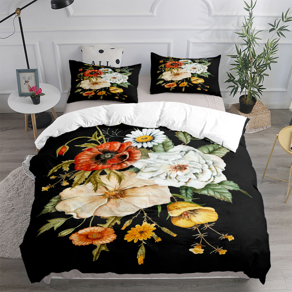 Gold Peony Flower Duvet Cover Set King Double Full Twin Single Size Bed