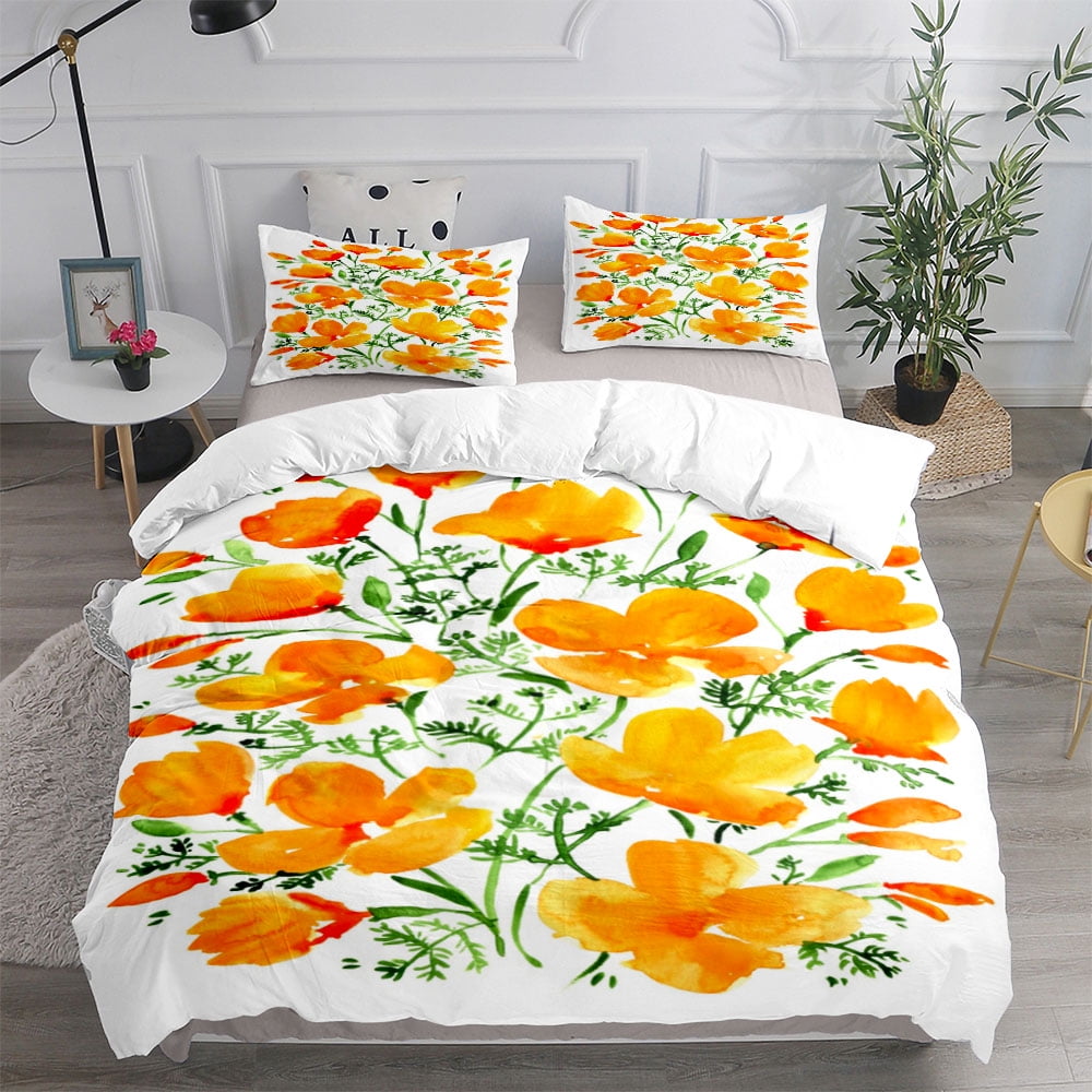 Gold Peony Flower Duvet Cover Set King Double Full Twin Single Size Bed