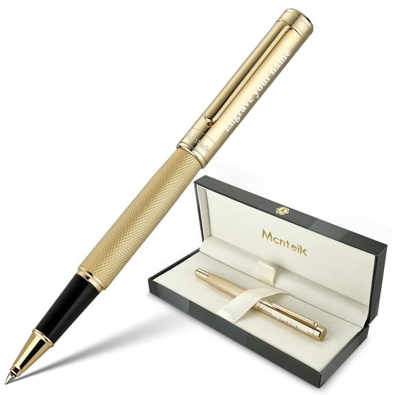 Gold Personalized Rollerball Pen, Stunning Luxury Pen with Mesh Texture Design and 24K Gold Finish, Fancy Gift Set for Men & Women, Business Signature, Executive, Office,Fancy Designer Pens