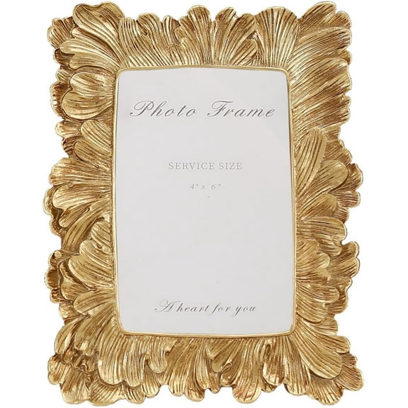 Gold Picture Frame 4x6 Frames, Vintage Gold Palm Leaves Textured Hand-Crafted Resin with Glass Front Elegant Retro Vintage Design Photo Frame for Wall and Tabletop Display Home Decor