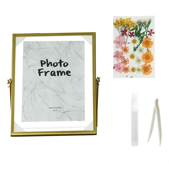 Gold Picture Frame Set 4x6" Dried Flowers and Tweezer, Clear Glass Frame for Pressed Flowers, Pressed Flower Frames for Handicrafts, Photo or Other Flat Items