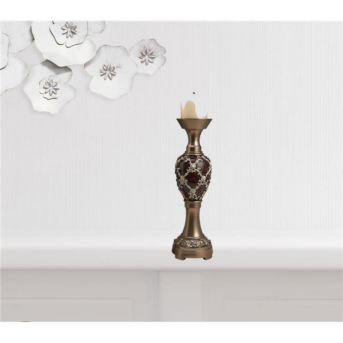 Gold Pillar Tabletop Pillar Candle Holders, Set of 2