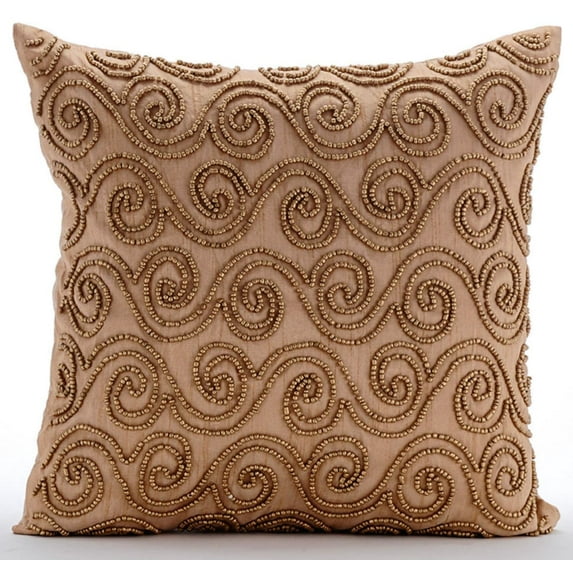 Gold Pillow Cover, Gold Scrolls Pillow Cover, 14x14 inch (35x35 cm) Pillow Case, Square Silk Pillow Cover Couch, Geometric Art Deco Pillow Cover, Modern, Abstract - Gold Scrolls