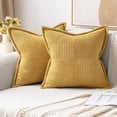 thumbnail image 1 of Gold Pillow Covers 20x20 Inch with Splicing Set of 2 Super Soft Boho Striped Corduroy Pillow Covers Broadside Decorative Textured Throw Pillows for Fall Couch Cushion Livingroom, 1 of 12