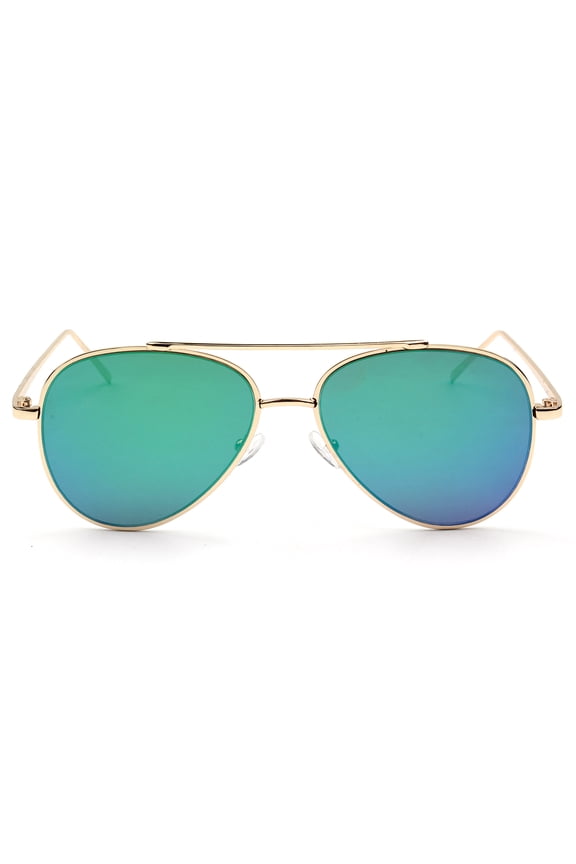 Gold Pilot Frame Sunglasses - Blue-Green Gradient Lens UV Protection Fashion Travel Eyewear