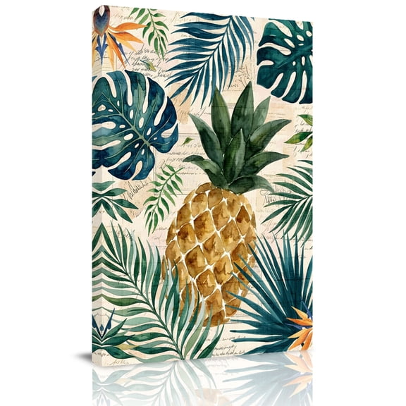 Gold Pineapple Canvas Wall Art for Living Room, Monstera Leaves Vintage Tropical Botanical Summer Poster Print Painting for Bedroom Office Home Decoration Wall Pictures Prepare To Hang 10"x10"