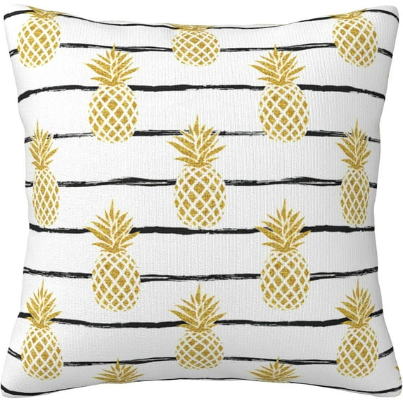 Gold Pineapple Decorative Throw Pillow Case Summer Fruit Cushion Cover Striped Pillowcase Home Sofa Car Bed Room Decor 18 x 18 Inch