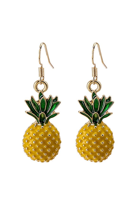Gold Pineapple Fruit Drop Dangle Earrings Cute Food Jewelry Birthday for Women, 1.77 inch, Yellow