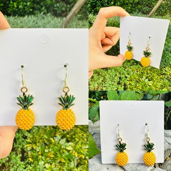 Gold Pineapple Fruit Earrings Dangle Drop Design Cute Food Jewelry for Women Birthday Present