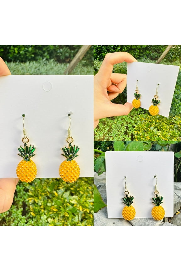 Gold Pineapple Fruit Earrings Dangle Drop Design Cute Food Jewelry for Women Birthday Present