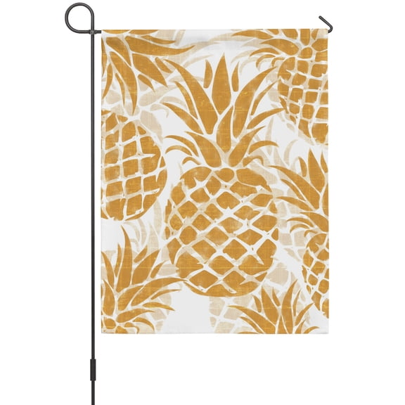 Gold Pineapple Garden Flags For Outdoor, Summer Country Vintage Tropical Botanical Fruits Small Double Side Yard Flags Weather Proof Garden Decor for Lawn Outside Holiday 12 x 18 Inches