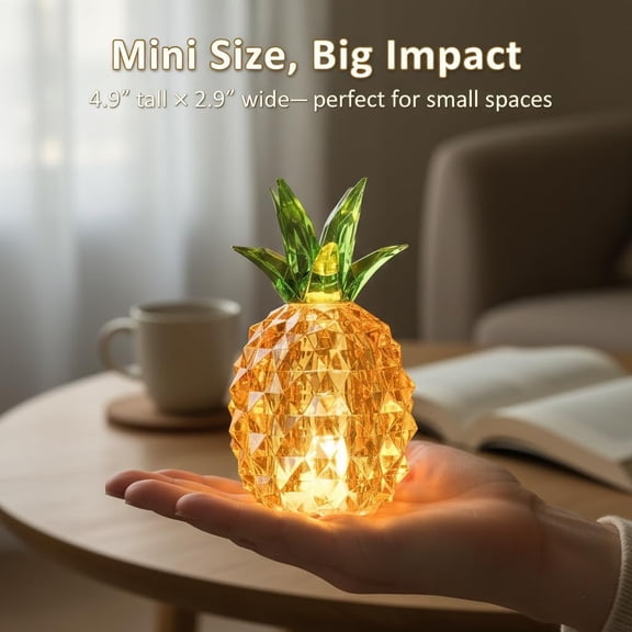 Gold Pineapple Lamp for Home Decor, 4.95 Inch Battery Operated Table Lamp for Living Room Aesthetic, Tropical Pineapple Decor Light for Bedroom Coffee Table Shelf Office Desk Decor, Gifts for Women
