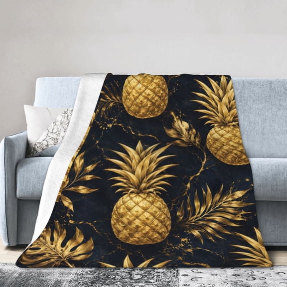 Gold Pineapple Tropical Blanket Gift Throw Blanket Gift for Women Luxury Palm Leaf Home Decor 50x40