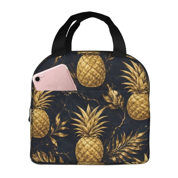 Gold Pineapple Tropical Lunch Bag Reusable Thermal Lunch Box with Handle for Women and Men