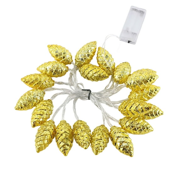 Gold Pinecone Led String Lights, 2M, 20 Led, Battery Operated, For Christmas Tree & Party, Warm White