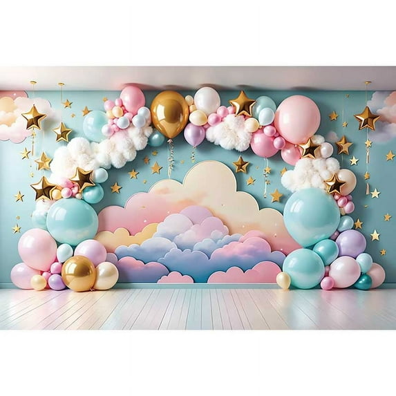 Gold Pink Balloon Arch Backdrops Child First One Birthday Photocall Background Photography Star Cloud Studio Photo Props