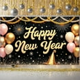 thumbnail image 1 of Gold Pink Happy New Year Banner Festive New Year Display Sparkling Firework Design Balloon Decor Festive Backdrop for New Year Party Holiday Celebration Indoor Decor, 1 of 9