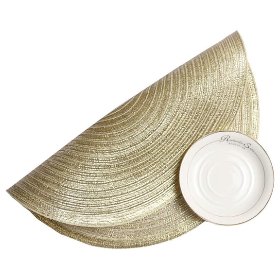 Gold Placemats Round - Set of 6 Glitter Place Mats - Washable Table Mats for Dining Room Decor - Bling Circle Table Setting for Holiday, Wedding, Party