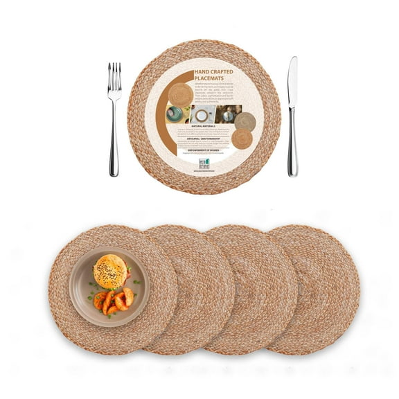 Woven Jute Placemats Set of 4 – 100% Natural Non-Slip Handwoven Boho Farmhouse Mats for Dining Table, Kitchen, and Wedding Décor