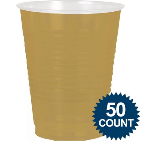 Disposable Party Plastic Cups - 18 Oz Excellent Disposable Cups For All Parties Great Plastic Drinking Glasses Party Cups For Party Supplies, 50 Pcs, Gold