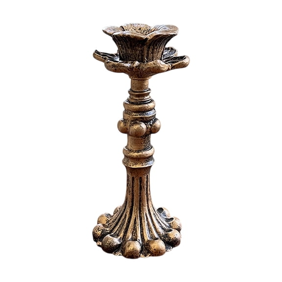 Gold Plastic Candle Holders Set, Thick Metal-Look Candlesticks For Wedding Christmas Party Dining Table Centerpiece Decor, 15.8x7x7cm