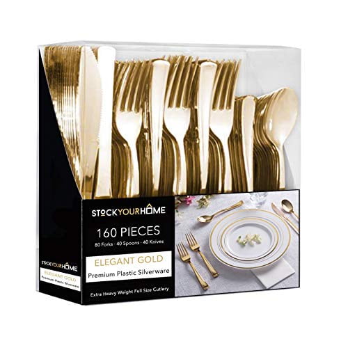 Walmart Gold Plasticware Set - 160 Pack (80 Forks, 40 Knives, 40 Spoons) for Events - Walmart.com