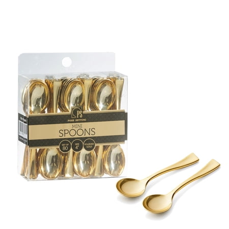 Posh Setting - Plastic Mini Spoons, Gold Mini Spoons, Gold Plastic Mini Dessert Spoons, Disposable Tiny Gold Spoons, 4 inch Mini Spoons for Appetizers, Taster Spoons, Ice Cream Spoons (80 Pack)