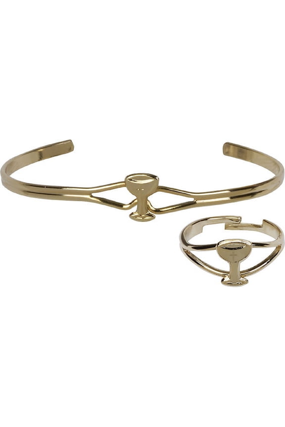 Gold Plate Chalice Communion Bracelet / Ring Set