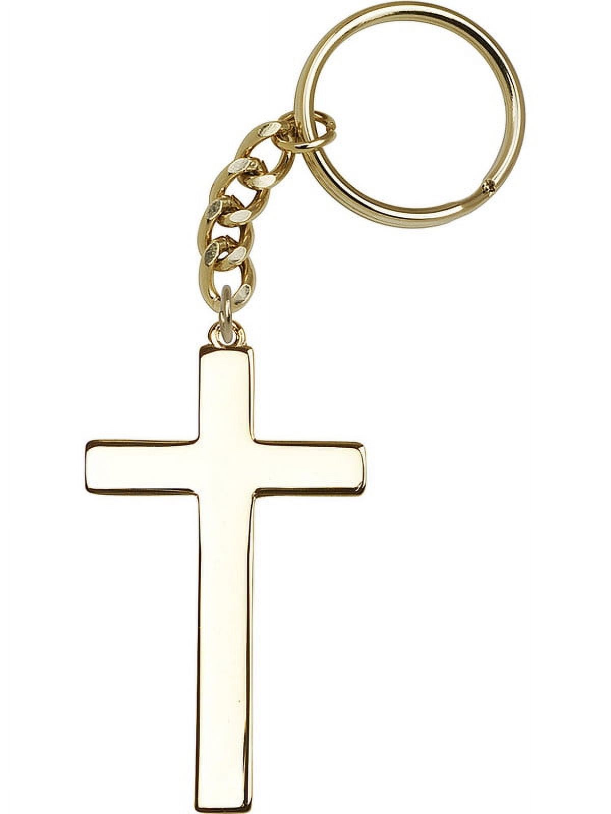 Gold Plate Cross Keychain 2 5/8 x 1 1/2 inches