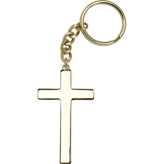 Gold Plate Cross Keychain 2 5/8 x 1 1/2 inches