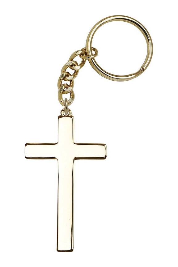 Gold Plate Cross Keychain 2 5/8 x 1 1/2 inches