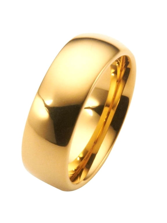 Gold Plated 10mm Polished Tungsten Carbide Wedding Ring Classic Half Dome Band Size 16