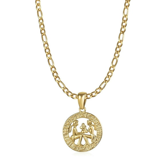 Gold Plated 12 Zodiac Sign Constellation Charm Pendant Figaro Necklace Unisex