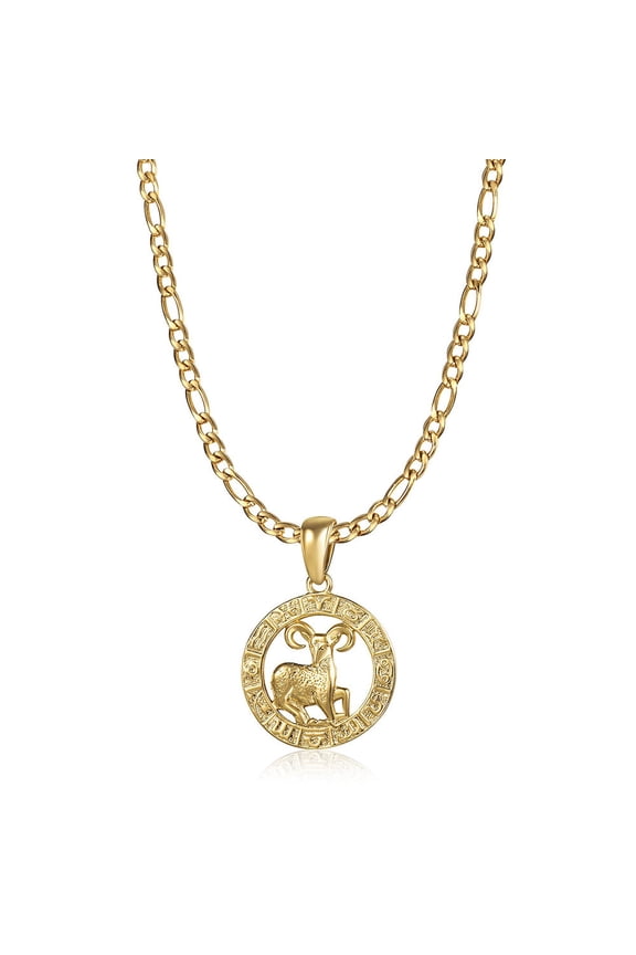 Gold Plated 12 Zodiac Sign Constellation Charm Pendant Figaro Necklace Unisex