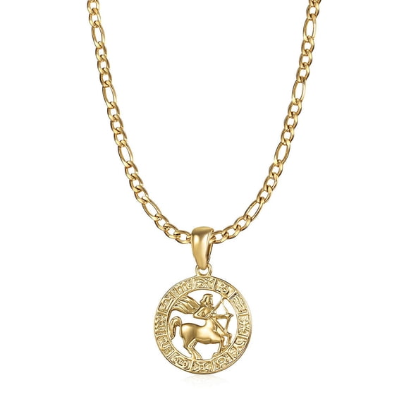 Gold Plated 12 Zodiac Sign Constellation Charm Pendant Figaro Necklace Unisex