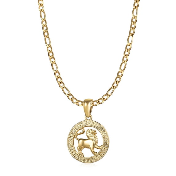Gold Plated 12 Zodiac Sign Constellation Charm Pendant Figaro Necklace Unisex