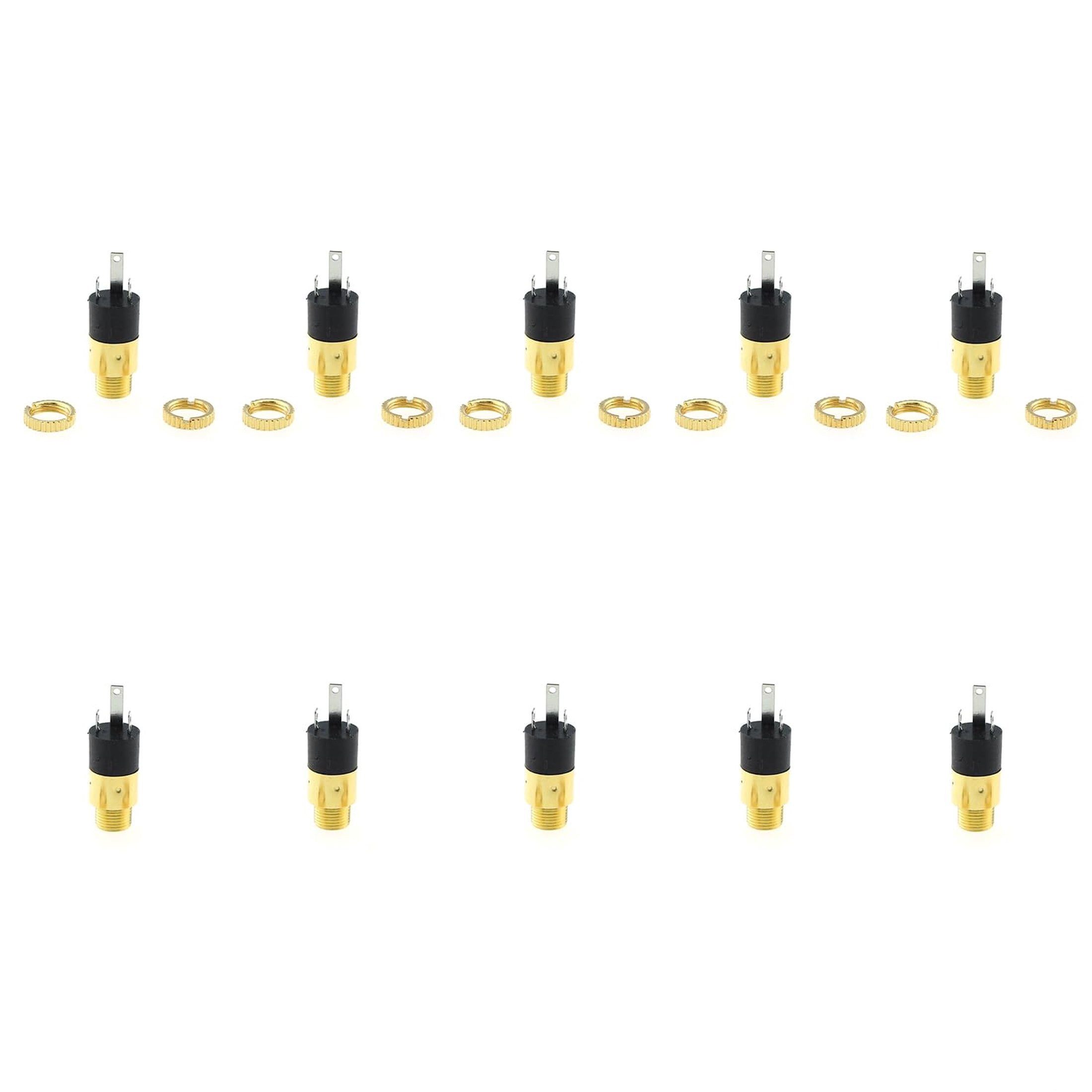 Gold Plated 3.5mm Female Stereo Panel Mount Jack – 6 Pack – Audio Connector For DIY, Amps, & Projects