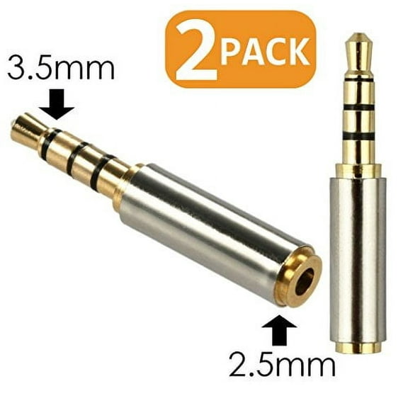 Gold Plated 3.5mm Male to 2.5mm Female Headphone Audio Adapter Jack Stereo or Mono for Apple iPhone 3GS 4G 4S 5 Samsung Galaxy S3 S4 Galaxy Note 2 iPad 2 3 4 iPad Mini (2 Pack)