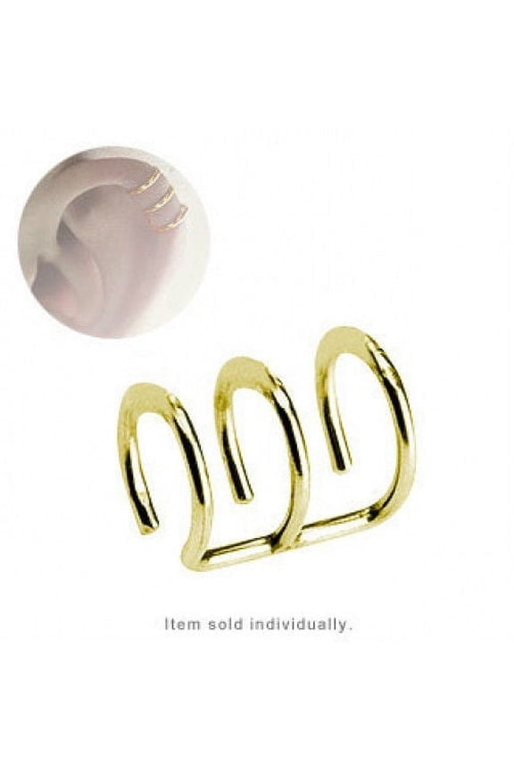 Gold Plated 3 Hoop Fake Cartilage Clip-On Ring