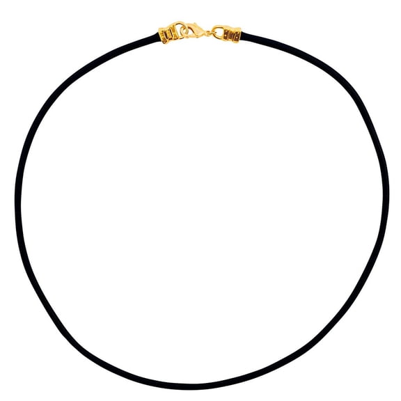 Gold Plated 3mm Thick Black Leather Cord Necklace