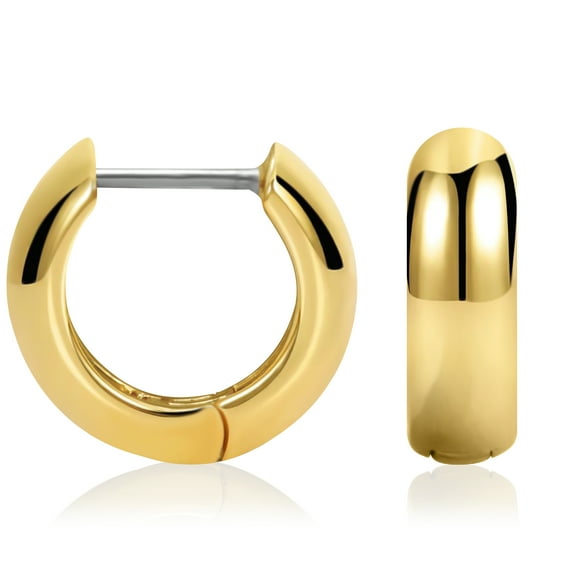 Gold Plated 5.5MM Wide Polished Chunky Huggie Earrings for Women - 14.8MM