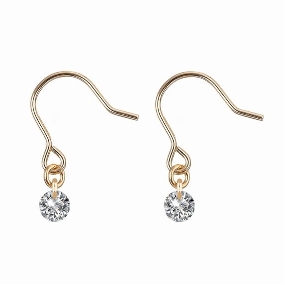 Gold Plated 5mm AAAA Cubic Zirconia Dangle Mini Small Dainty Earrings