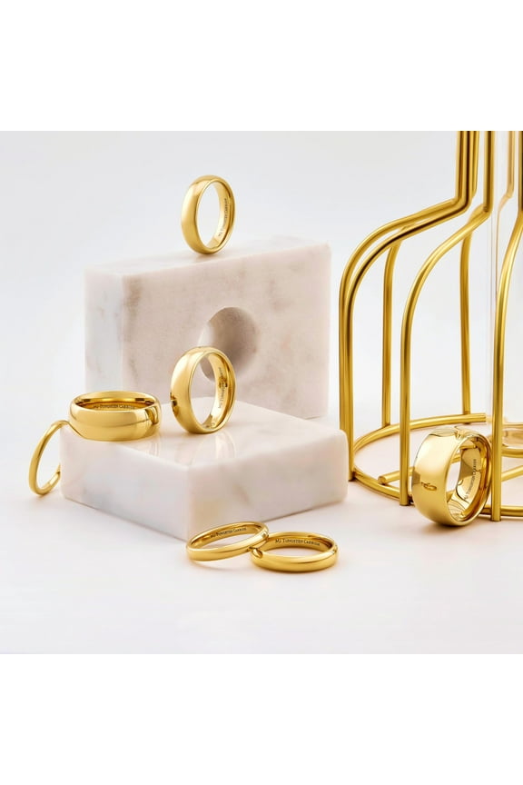 Gold Plated 6mm Polished Tungsten Carbide Wedding Ring Classic Half Dome Band Size 14