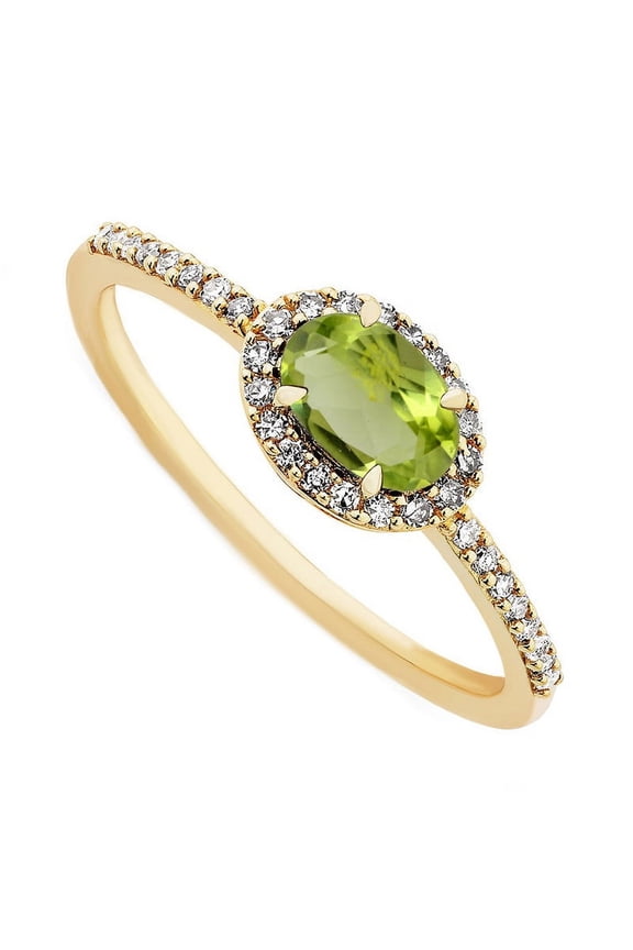 Gold Plated 925 Sterling Silver 6X4 Mm Natural Peridot Gemstone Halo Style Silver Ring