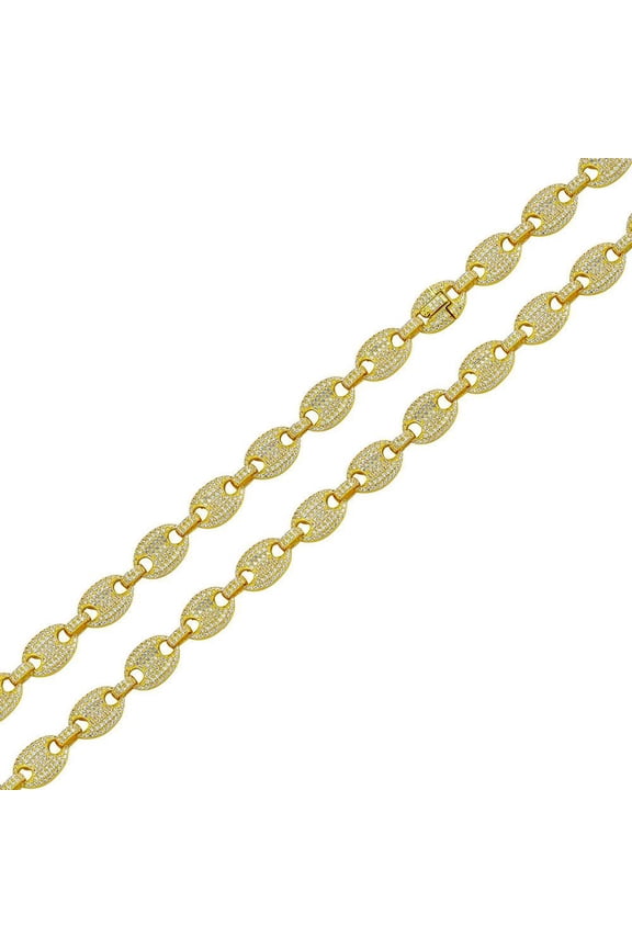 Gold Plated 925 Sterling Silver Clear CZ Encrusted Oval Link Chain 8mm 20" Jewelry Female